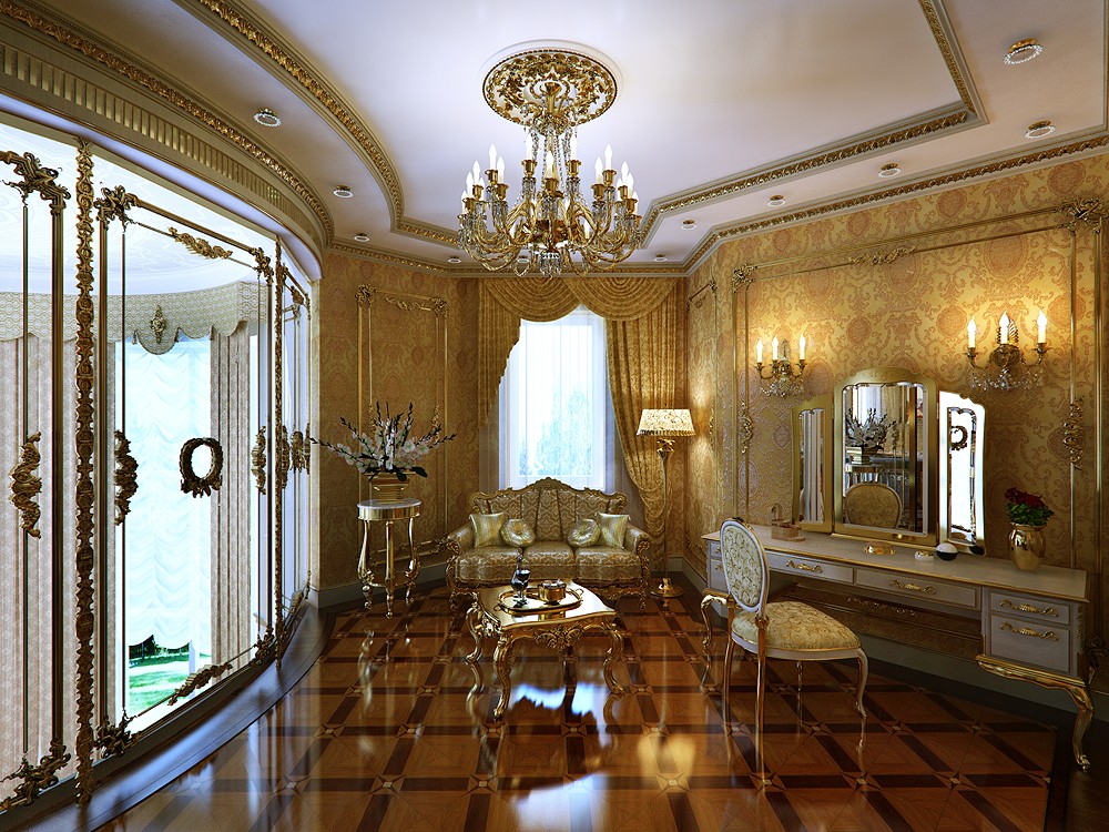罗浮宫奢华室内客厅设计效果图     