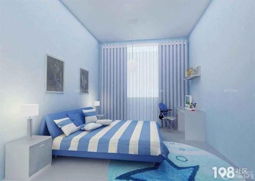 的墙面漆大面积的挥洒让整个卧室都会沉浸在蓝色的氛围中.