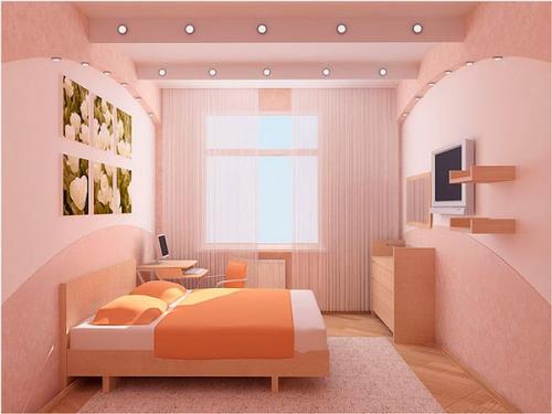 现代小loft二层墙面粉红色装修效果图