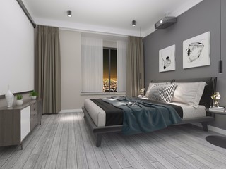 黑白灰现代风卧室装修效果图