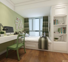 浅绿色壁纸窗帘装修图 小户型卧室设计
