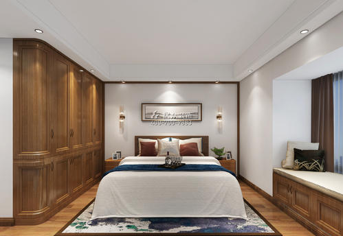星海名城米中式风格平层户型卧室装修效果图