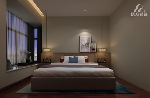 保利东湾东御米中式风格平层户型卧室装修效果图