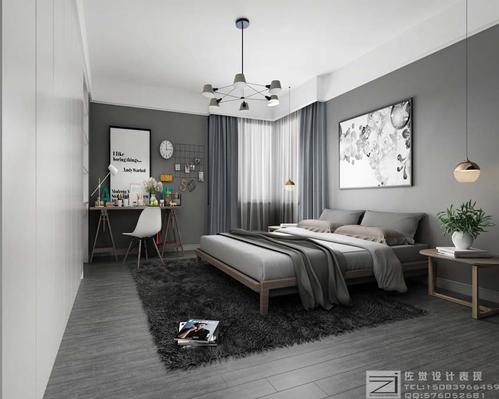 家装图 现代风格      现代卧室效果图设计体现了高级灰的设计