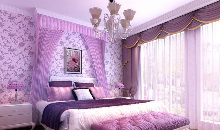 91-120平米四居室紫色轻奢欧式风格卧室装修效果图