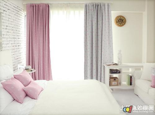 时尚红白混搭布艺开合式窗帘装修效果图 儿童房卧室粉白圆点亚麻