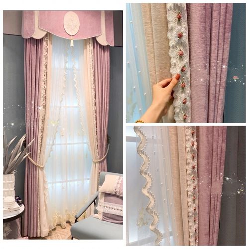 软装香芋紫米色现代欧式美式轻奢客厅遮光窗帘 图片款窗帘 纯色布