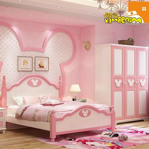 全实木房卧室公主组合套装粉色女孩家具床儿童成套卧室